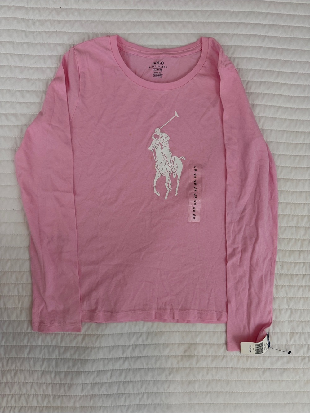 Polo by Ralph Lauren Pink Long-Sleeve Tee with White Polo Player